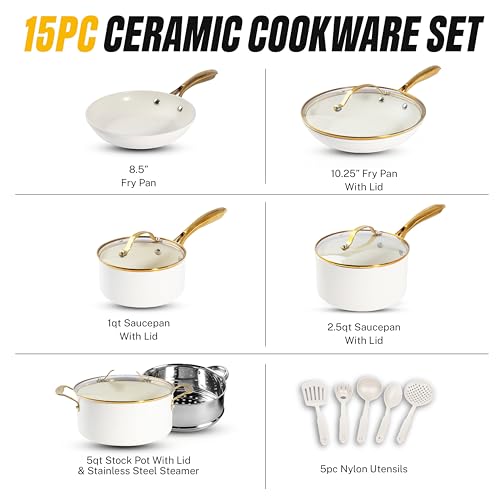 Gray 15-Piece Ceramic Cookware Set with Diamond & Titanium Coating