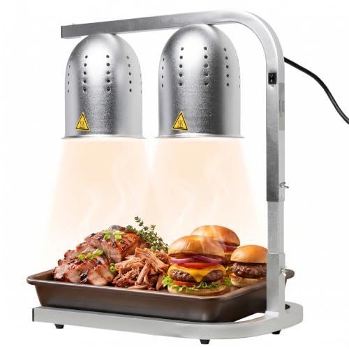 Silver Food Heat Lamp - Commercial Grade 2-Bulb Warmer with Adjustable Stand