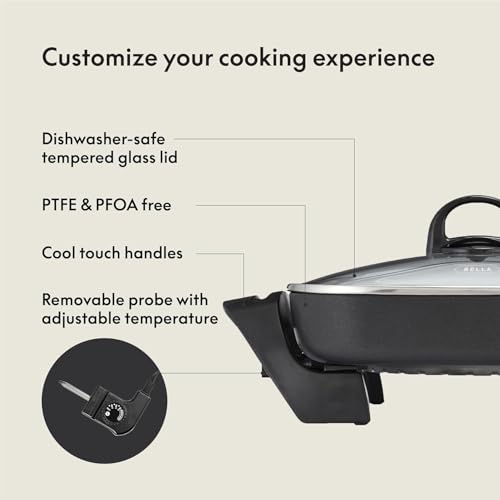 BELLA 12x12 Copper Electric Skillet & Frying Pan with Glass Lid, Non-Toxic