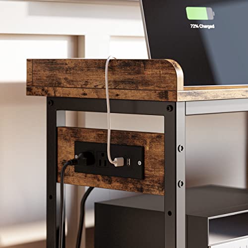IRONCK Rustic Brown 55-Inch Console Table with Power Outlet & USB Charging Station