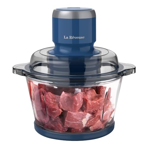 La Reveuse 7-Cup Electric Food Processor with Glass Bowl, Blue - Versatile 300W Kitchen Chopper & Blender