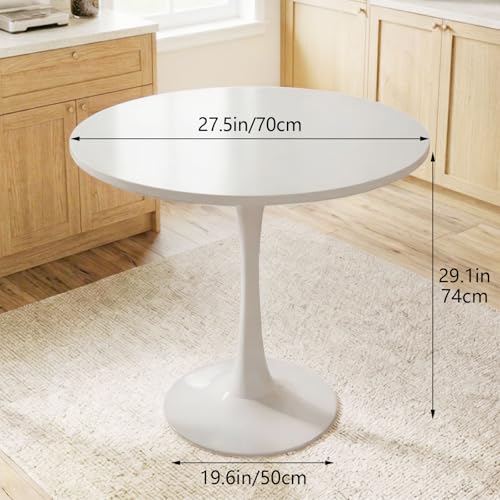White Small Dining Table with MDF Top & Metal Pedestal Base - Space-Saving Mid-Century Modern Design