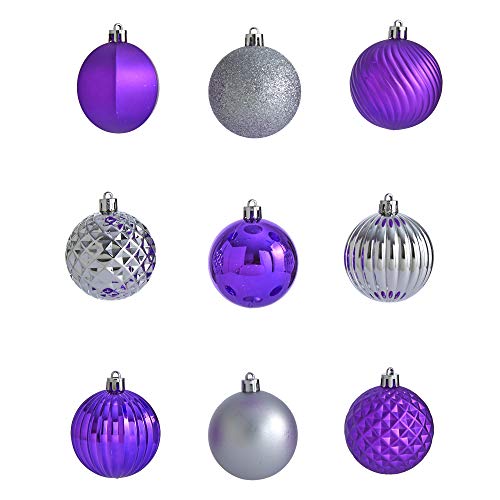 Nearly Natural Silver Holiday Shatterproof Christmas Ornaments Set, 101 Count, 60mm with Reusable Tube