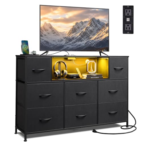 Black LED TV Stand for 55 Inch TVs with 8 Drawers & RGB Ambient Lighting