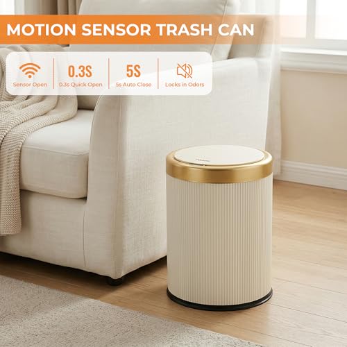 Pukomc Automatic Motion Sensor Trash Can with Lid - Beige, Odor Control, Waterproof, Silent