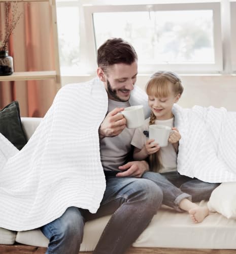 King Size Cotton Waffle Blanket - White, 90x108 Inch, Cozy & Breathable