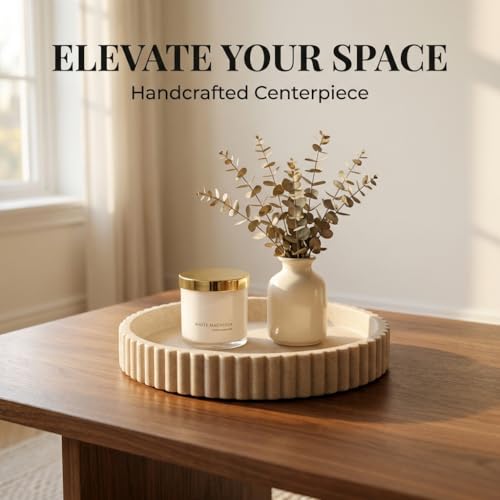Beige Resin Decorative Round Tray for Coffee Table and Ottomans - Modern Home Decor