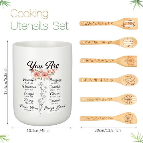 Religious Christmas Gift Set for Women - Christian Kitchen Utensils & Bamboo Cutting Board