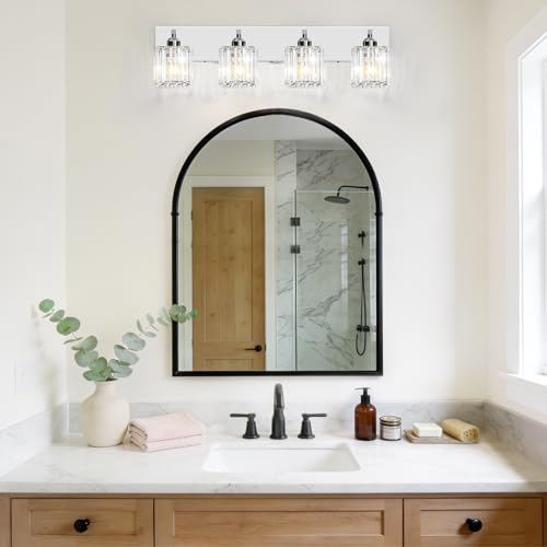 LKHF Chrome-Square Shade 4-Light Crystal Bathroom Vanity Light Fixture