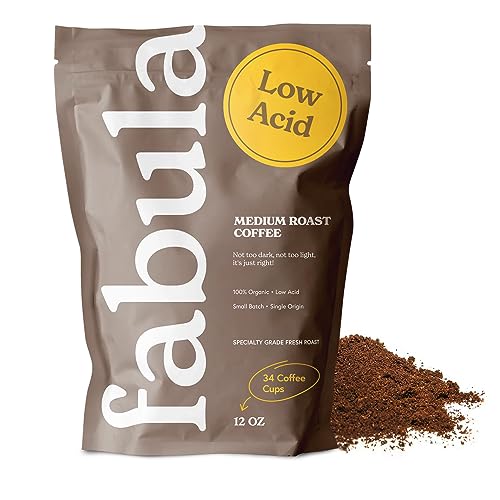 Low Acid Organic Ground Coffee - Medium Roast, Single Origin, 12 oz - Pesticide & Mold Free