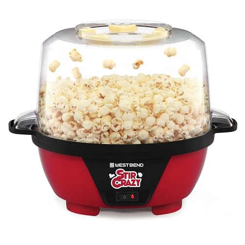 6-Quart Red Popcorn Maker Machine with Stirring Rod and Large Serving Bowl