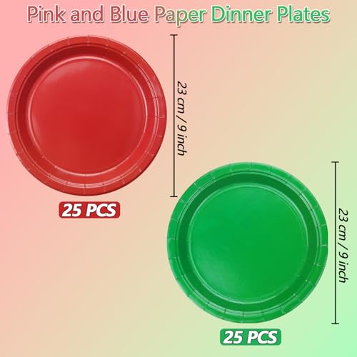 50 Pcs Christmas Paper Plates Red and Green 9 Inch Party Dinnerware