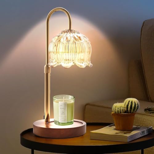 GEEZO Gold Fragrance Candle Warmer Lamp with Timer & Dimmer – Adjustable Height 13.3in, 2x50W Bulbs