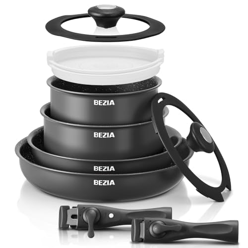BEZIA 10-Piece Induction Cookware Set with Removable Handles, Nonstick Pots & Pans