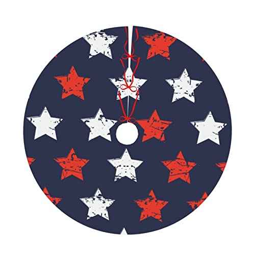 Christmas Tree Skirt, American Flag Day Memorial Day Patriotic Freedom Stars Xmas Large Tree Mat, New Year Festive Holiday Party Decorations 30" inches