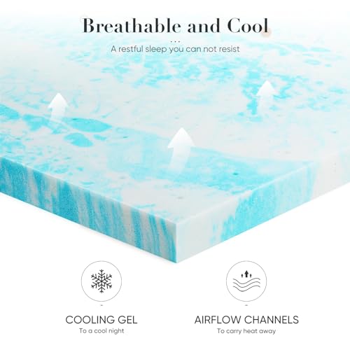 DUMOS King Size Memory Foam Mattress Topper 3 Inch Blue Cooling Gel Bed Pad
