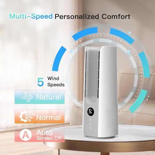 Bladeless Desk Fan 13 Inch Quiet Oscillating Air Cooler with Timer - White