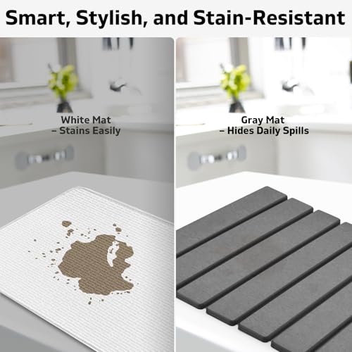 Diatomaceous Earth Dish Drying Mat - Foldable 24x16 Inches Gray, Super Absorbent Kitchen Counter Mat