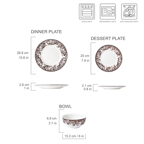 Joseph Sedgh Collection Montana Chip-Resistant Porcelain Dinnerware Set 12-Piece Brown Floral