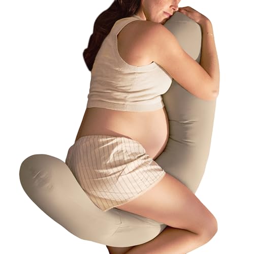 Cooling Pregnancy Pillow - Compact Support 4-in-1, Taupe - Space Saving