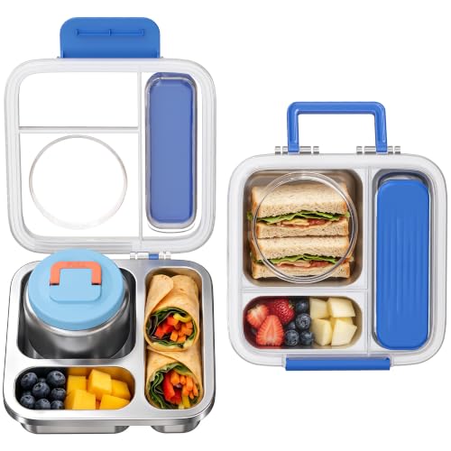 Kids & Adult Stainless Steel Bento Lunch Box Set with 8oz Insulated Food Jar - Blue