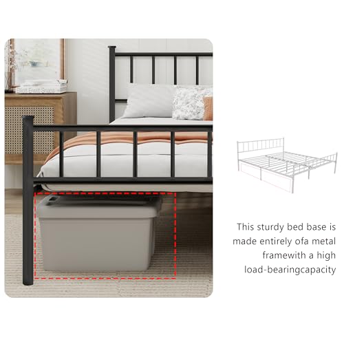 WJORATA Black Twin Size Metal Platform Bed Frame with Headboard & Storage