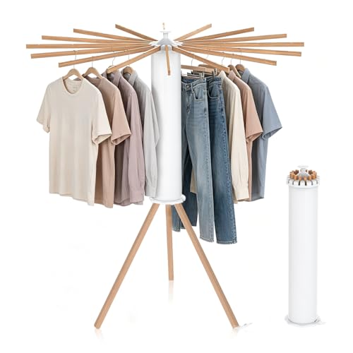 Foldable Clothes Rack with Wooden Poles - Collapsible Garment Stand, Portable & Space Saving
