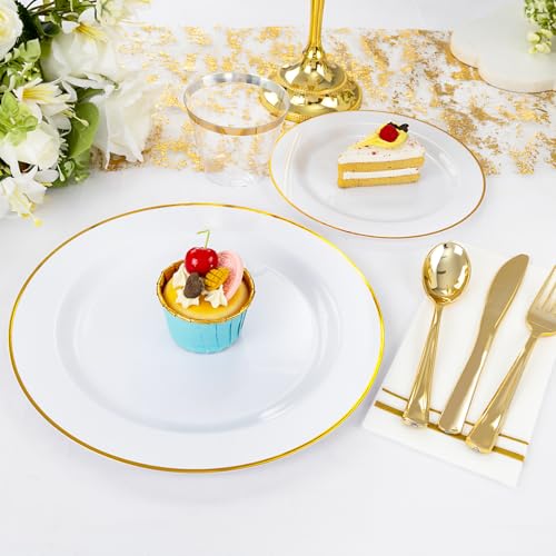 SUT White Gold Disposable Dinnerware Set 350PCS for 50 Guests – Elegant Plates & Utensils