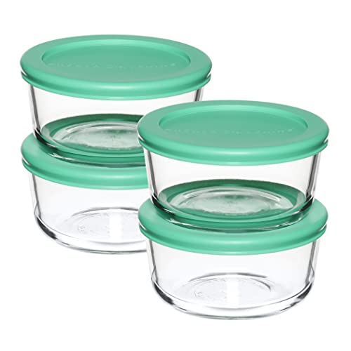 Glass Food Storage Containers Set of 4 - 2-Cup, Mint SnugFit Lids