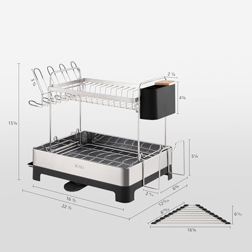 Black 2-Tier Stainless Steel Dish Drying Rack - Large Capacity Kitchen Organizer