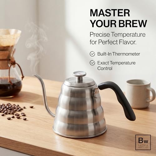 Silver 1.2L Gooseneck Kettle for Pour Over Coffee - Precise Temperature Control