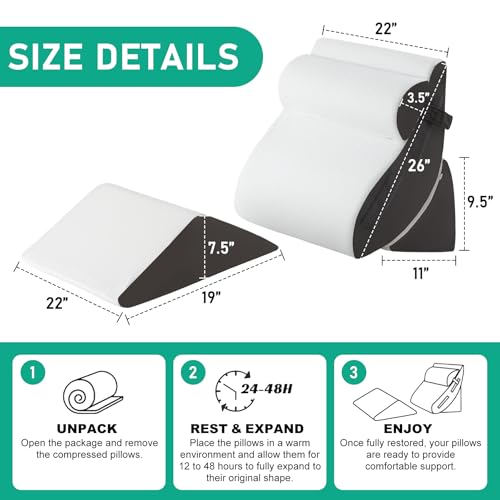 4PCS Wedge Pillow Set for After Surgery, White/Grey