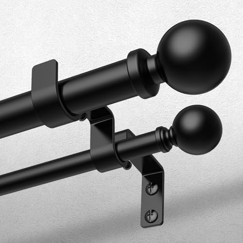 Wolistsa Double Curtain Rod 36-91 Inch Matte Black Heavy Duty Dual Rods - Adjustable