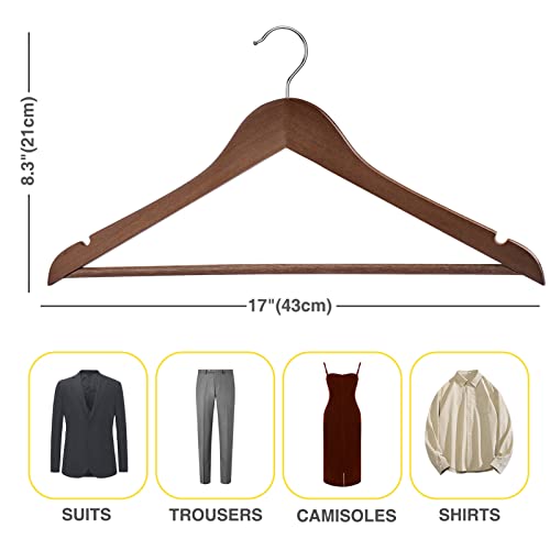 Walnut Wooden Hangers - 60 Pack Heavy Duty Clothes Hangers with Notches - Closet Organizer - Variation of THIS listing