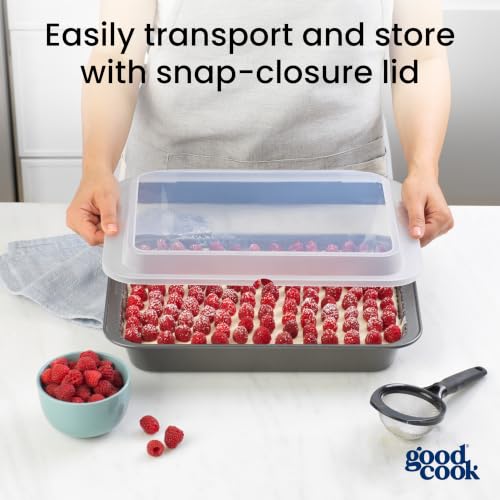 GoodCook 2-Piece Nonstick Steel 13x9 Cake Baking Pans with Lids - Gray