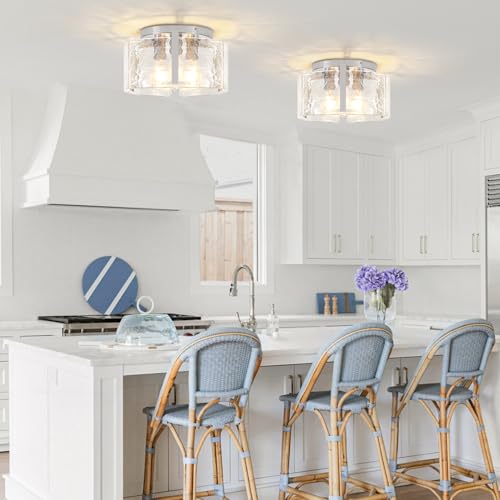 Brushed Nickel Semi Flush Mount Ceiling Light - 3 Lights, 15 Inch, Dimmable