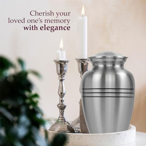 Silver Lining Cremation Urn for Adults - Handcrafted Metal Burial Urn for Human Ashes - 200LB Capacity, Male & Female - Trupoint Memorials