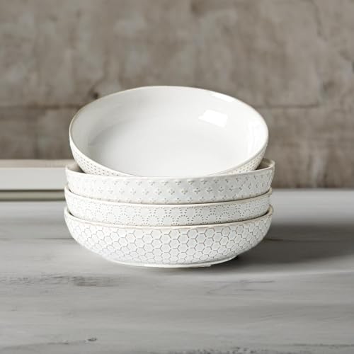 LE TAUCI Joanna 9-Inch Arctic White Ceramic Pasta Bowls Set of 4 – Large Salad & Serving Bowls