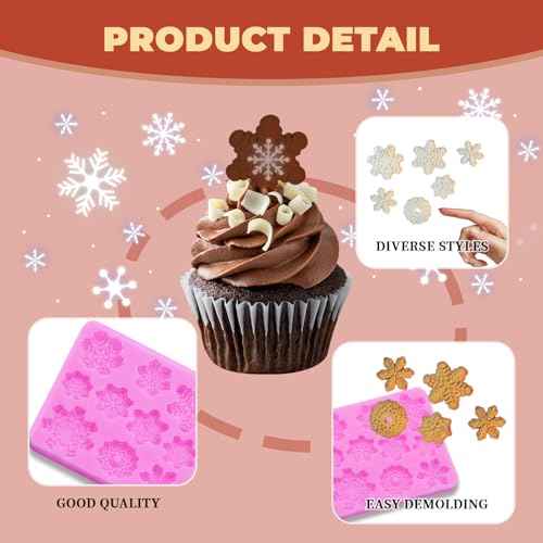 Christmas Snowflake Silicone Molds, Winter Snowflake Fondant Silicone Mold, Holiday Baking Molds for Clay Crafts, Candy and DIY Cake Baking Decoration (2)