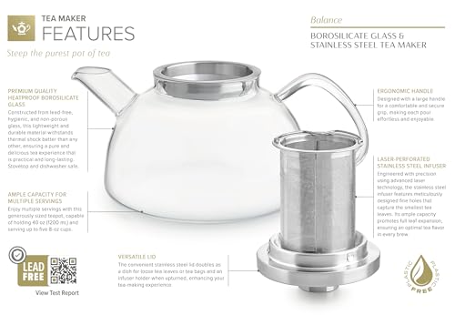Glass Tea Kettle and Teapot 40oz with Infuser - Stovetop Safe & Versatile Design