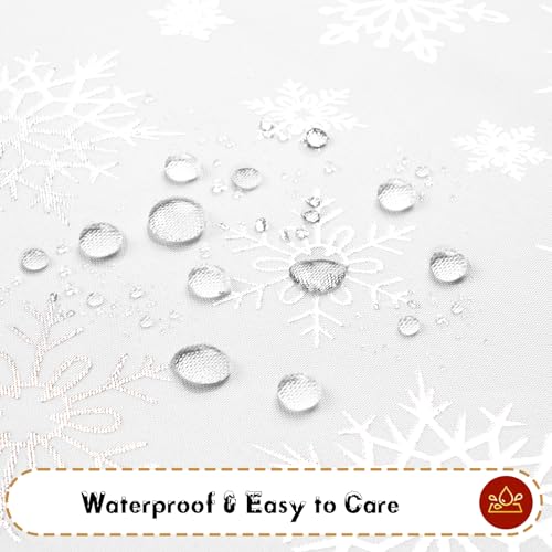 FRAMICS Christmas Table Cloth 55x55 Inch White Silver Snowflake Waterproof Square