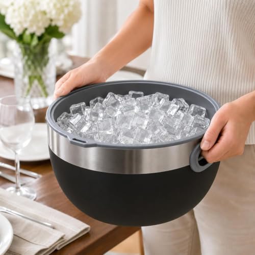Large Insulated Ice Bucket with Lid & Scoop - 7.4 Quart, Black, Double Wall