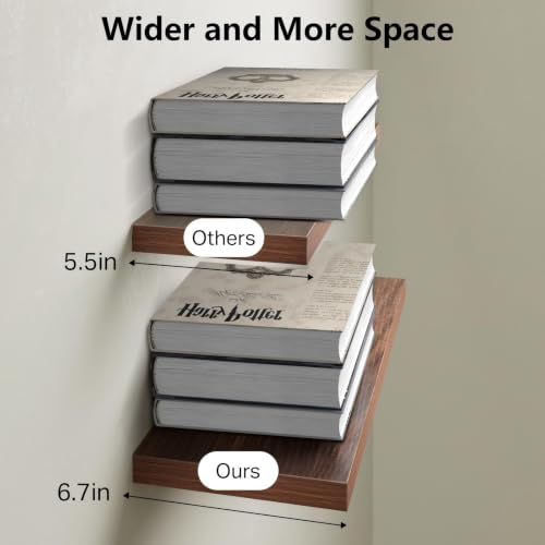 Walnut-Like Floating Shelves 22.5in Set of 2 - Mid-Century Modern Wall Decor