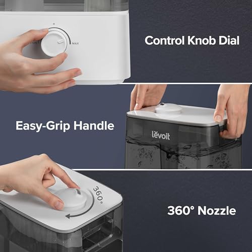 Levoit Ultrasonic Top Fill Humidifier with 6L Tank & Knob Control - Gray