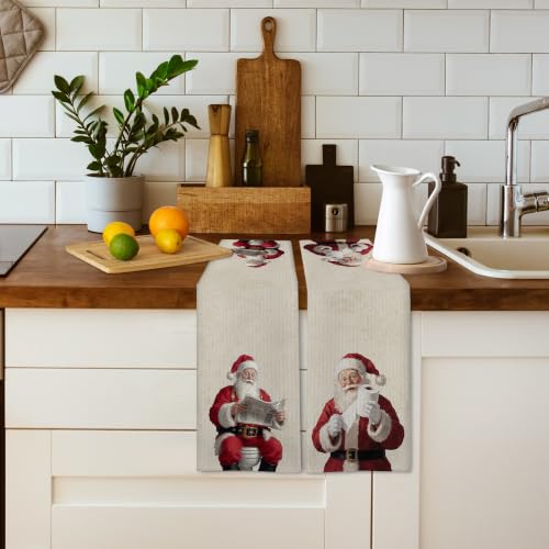 Vintage Christmas Santa Claus Hand Towels Set of 2 for Bathroom & Kitchen - MSJAUENN