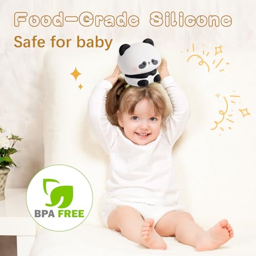 Cute Panda Night Light, LED Squishy Novelty Animal Night Lamp, Food Grade Silicone 3 Level Dimmable Breastfeeding Nursery Nightlight for Room Decor, Cute Gifts Stuff for Boys Girls Baby Children