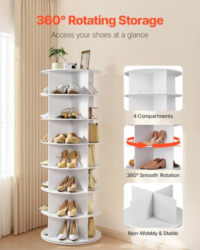 White 7-Tier Rotating Shoe Rack Tower - Freestanding 360° Spinner Organizer