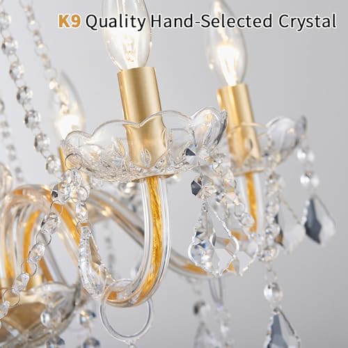 Gold 27" High 22" Wide Crystal Chandelier Light Fixture - Modern 6-Light Pendant