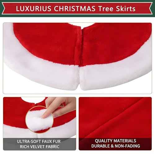 Small Christmas Tree Skirt, 11inch Red Plush Tree Skirt for Mini Christmas Tree Above The Fireplace, Table Candlestick Decorations, New Year Holiday Ornaments