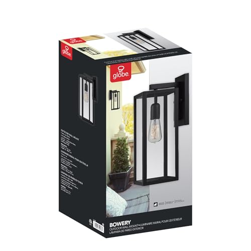 GLOBE Electric 44176 1-Light Outdoor/Indoor Wall Sconce, Matte Black Finish, Clear Glass Shade, Weather-Resistant Modern Exterior Light